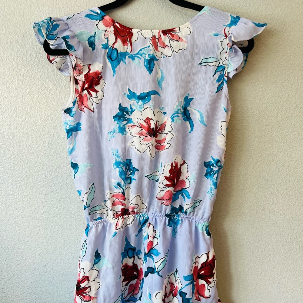 AQUA FLORAL BOW OPEN BACK RUFFLE ROMPER NEW SMALL
